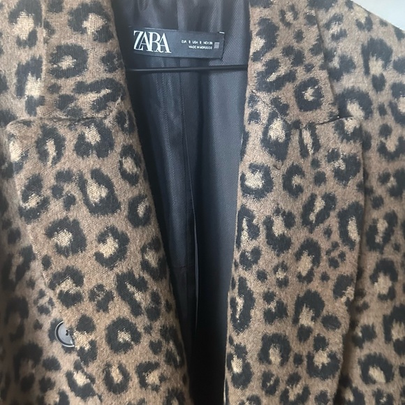 New Zara Leopard Animal Print Wool Blend Double Breasted Coat - Picture 4 of 5